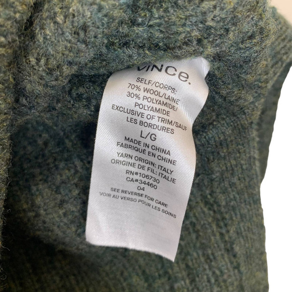 VINCE Side Slit Ribbed Wool Green Sweater SZ L - Picture 4 of 6